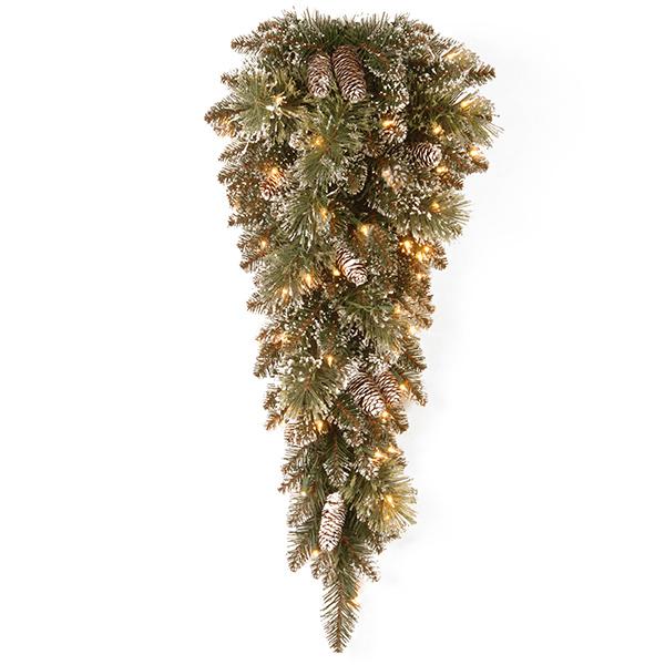 Premuim Glittery Pine Tear Drop Wreath 32" Clear