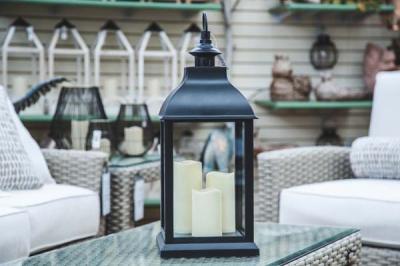 BLACK METAL DOMED Lantern with 3 flickering candleS