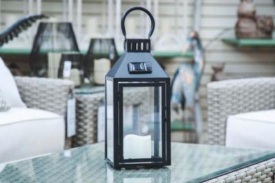 BLACK METAL Lantern with SOLAR LED candle