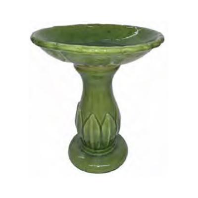 Glazed Birdbath Set - Leaf Crackle Green