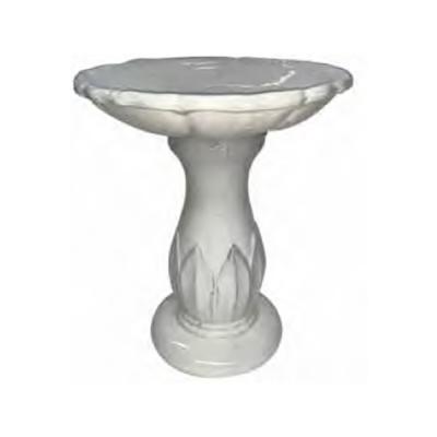 Glazed Birdbath Set - Leaf Crackle White