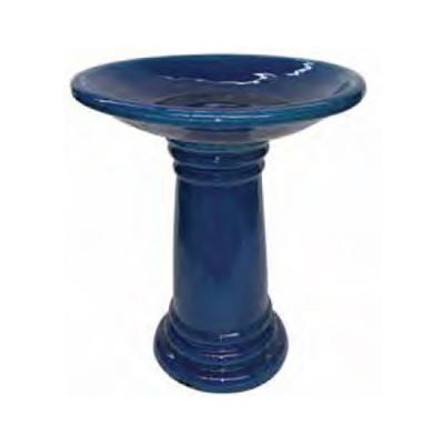 Glazed Birdbath Set - Crackle Navy