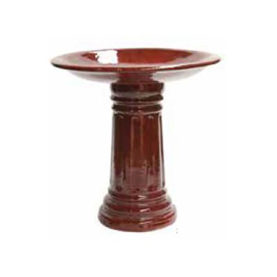 Glazed Birdbath Set - Fluted Red