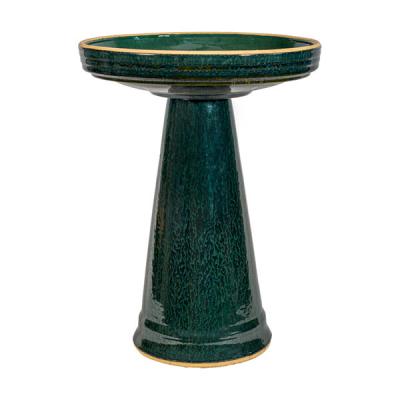 Glazed Birdbath Set - Green