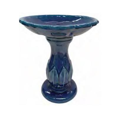 Glazed Birdbath Set - Leaf Crackle Navy