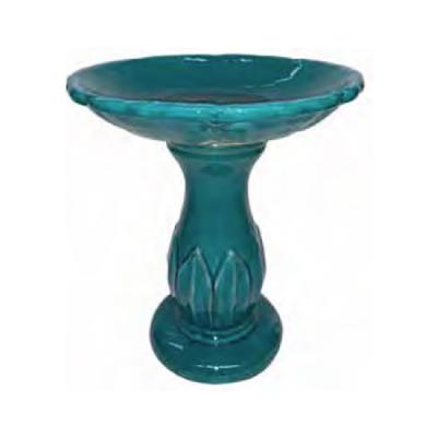 Glazed Birdbath Set - Leaf Crackle Turquoise