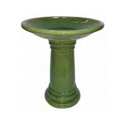 Glazed Birdbath Set - Crackle Green