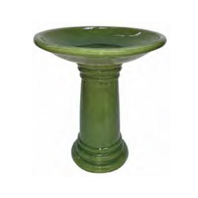 Glazed Birdbath Set - Crackle Green