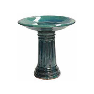 Glazed Birdbath Set - Fluted Green