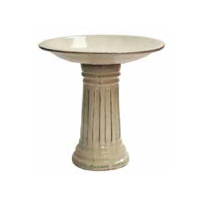 Glazed Birdbath Set - Fluted Beige