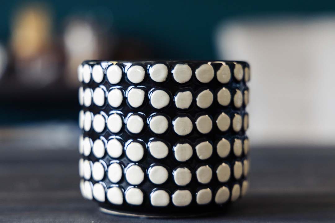 4.5" Black with White Dots Cache Pot