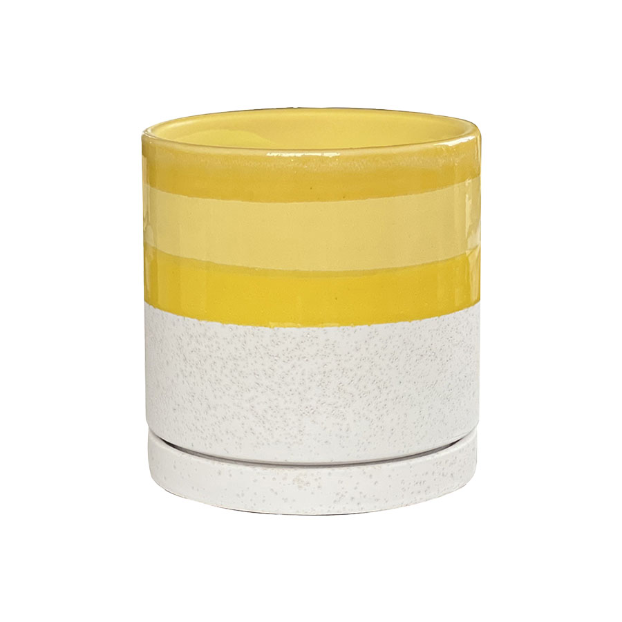 5" Yellow Cylinder Striped Planter