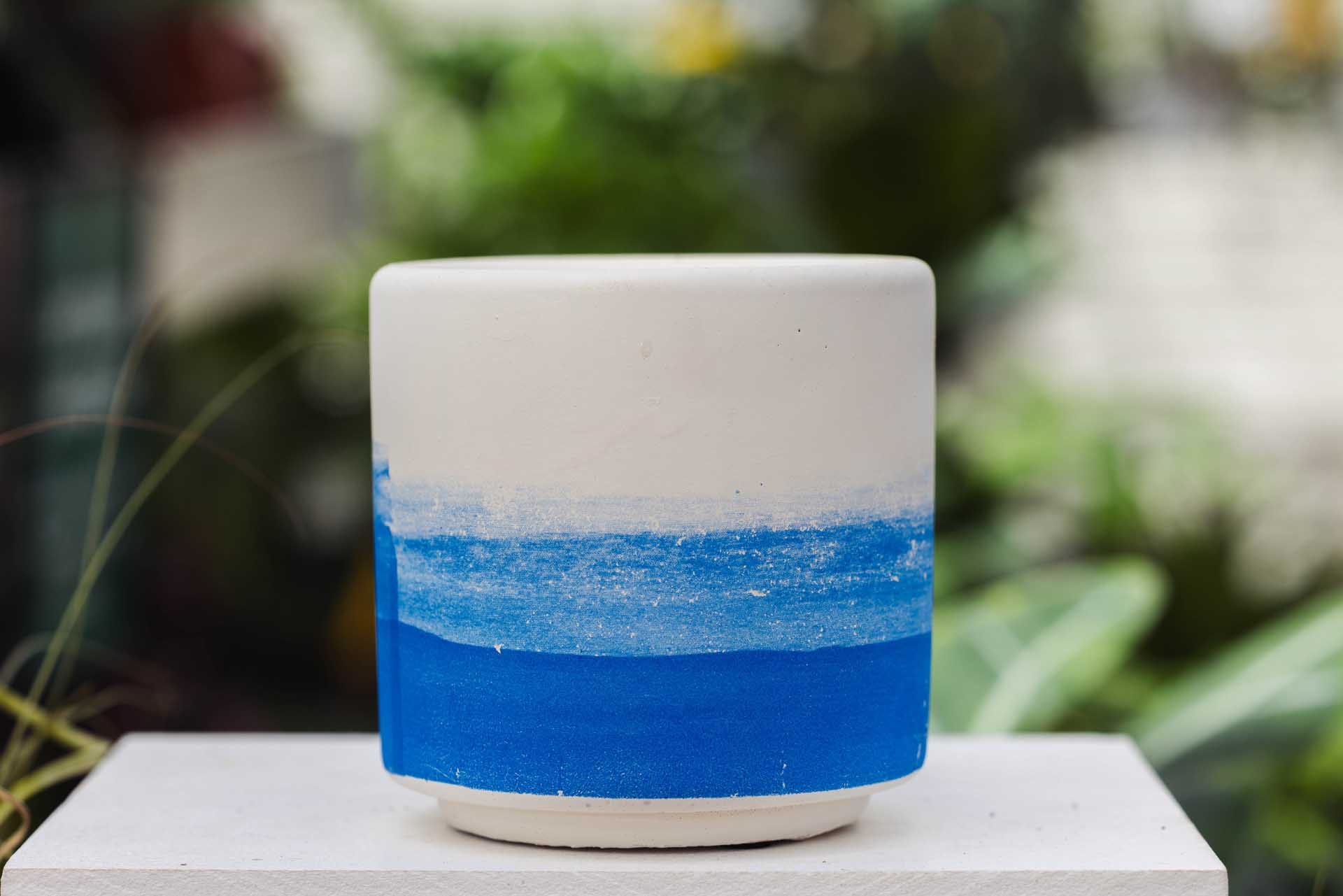 4" Blue Stripe Cache Pot