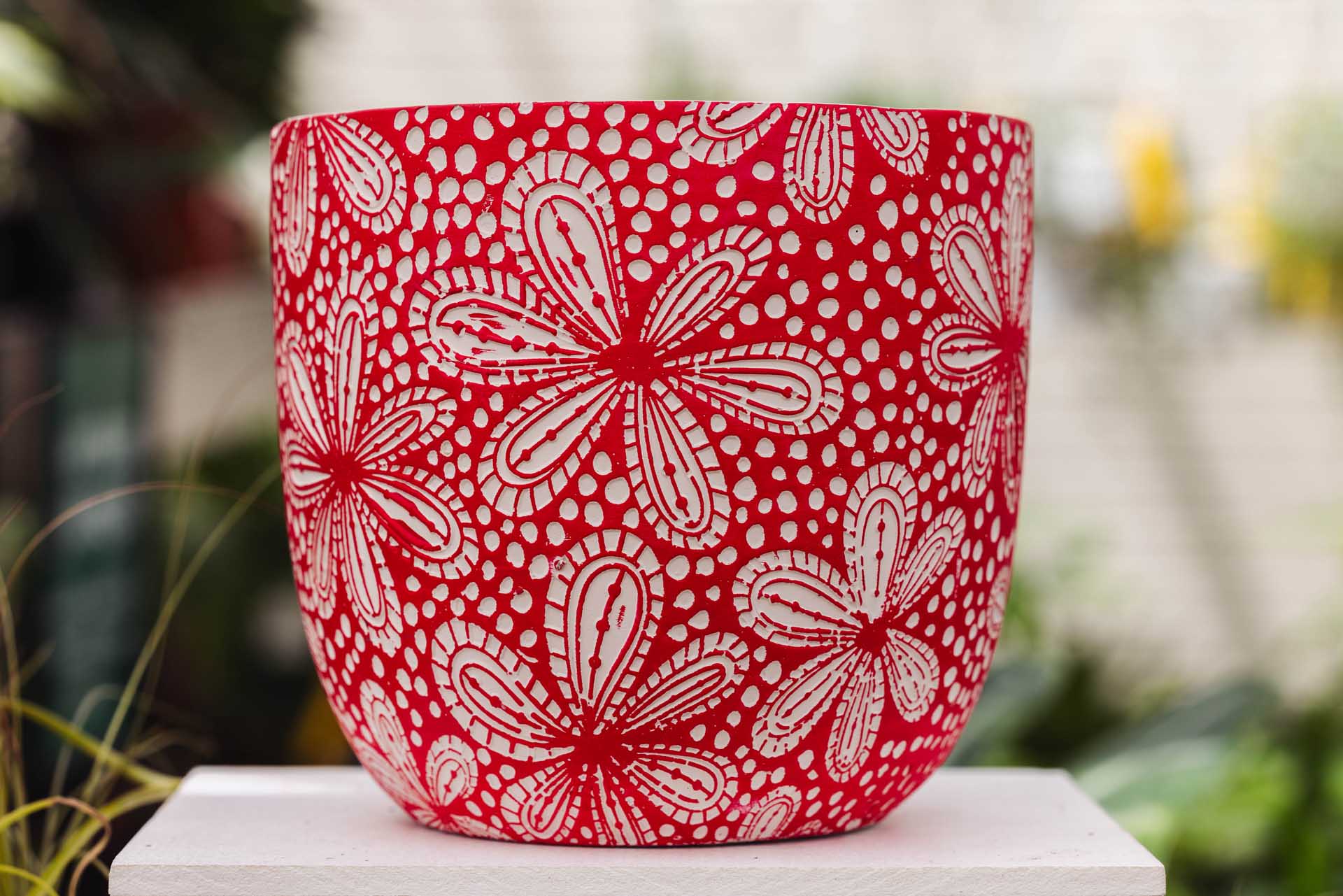 9" Red Floral Cache Pot