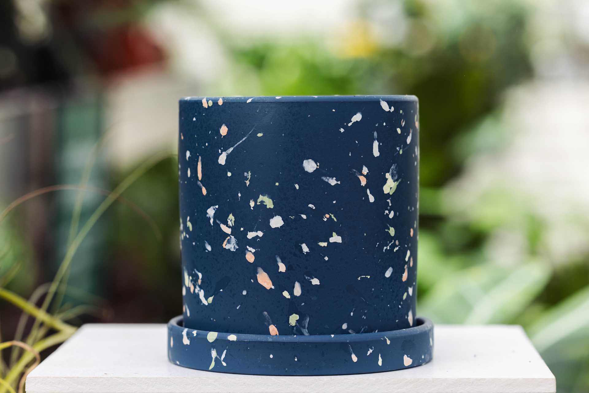 4" Navy Speckled Planter