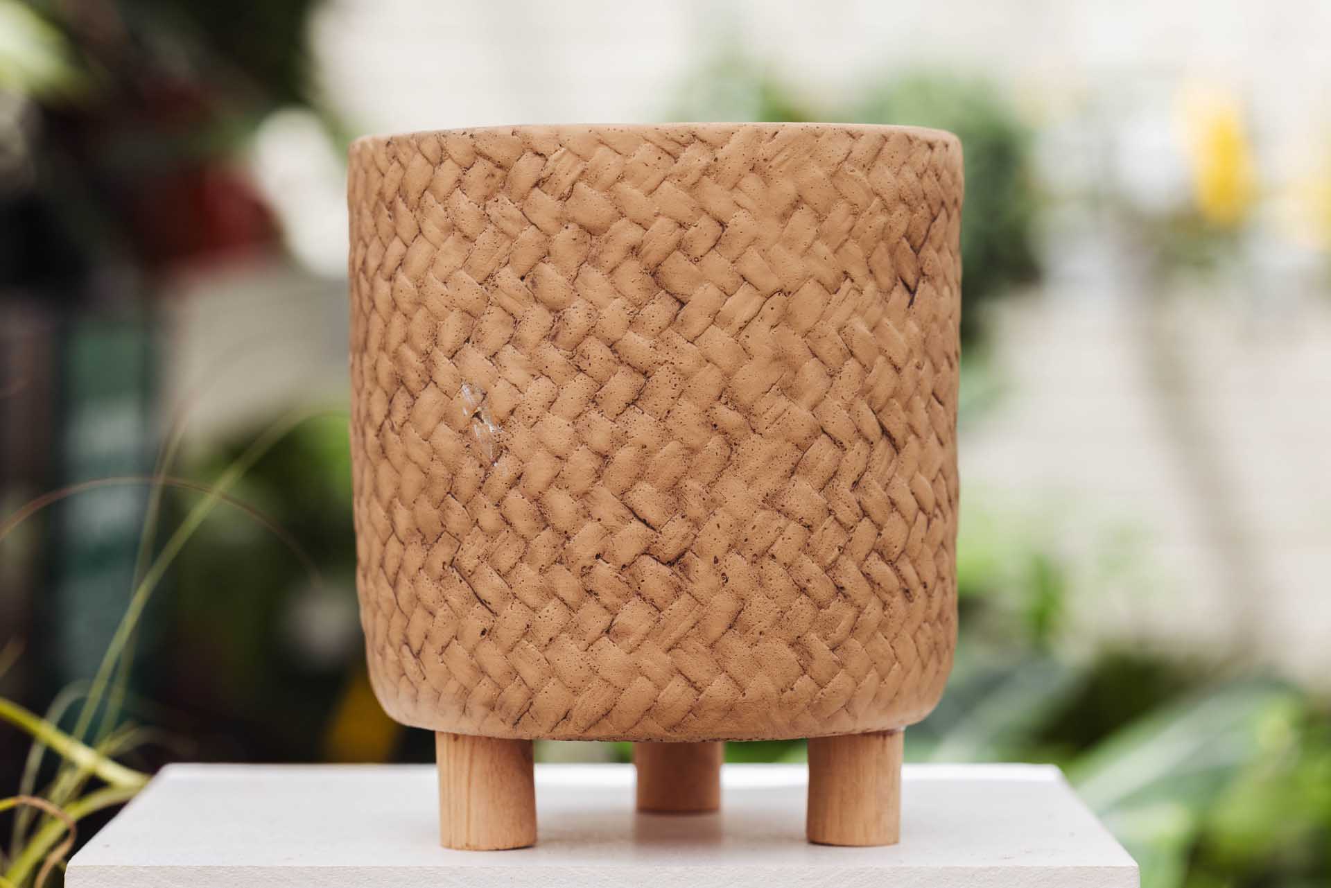 5" Basket Weave Cache Pot with Feet