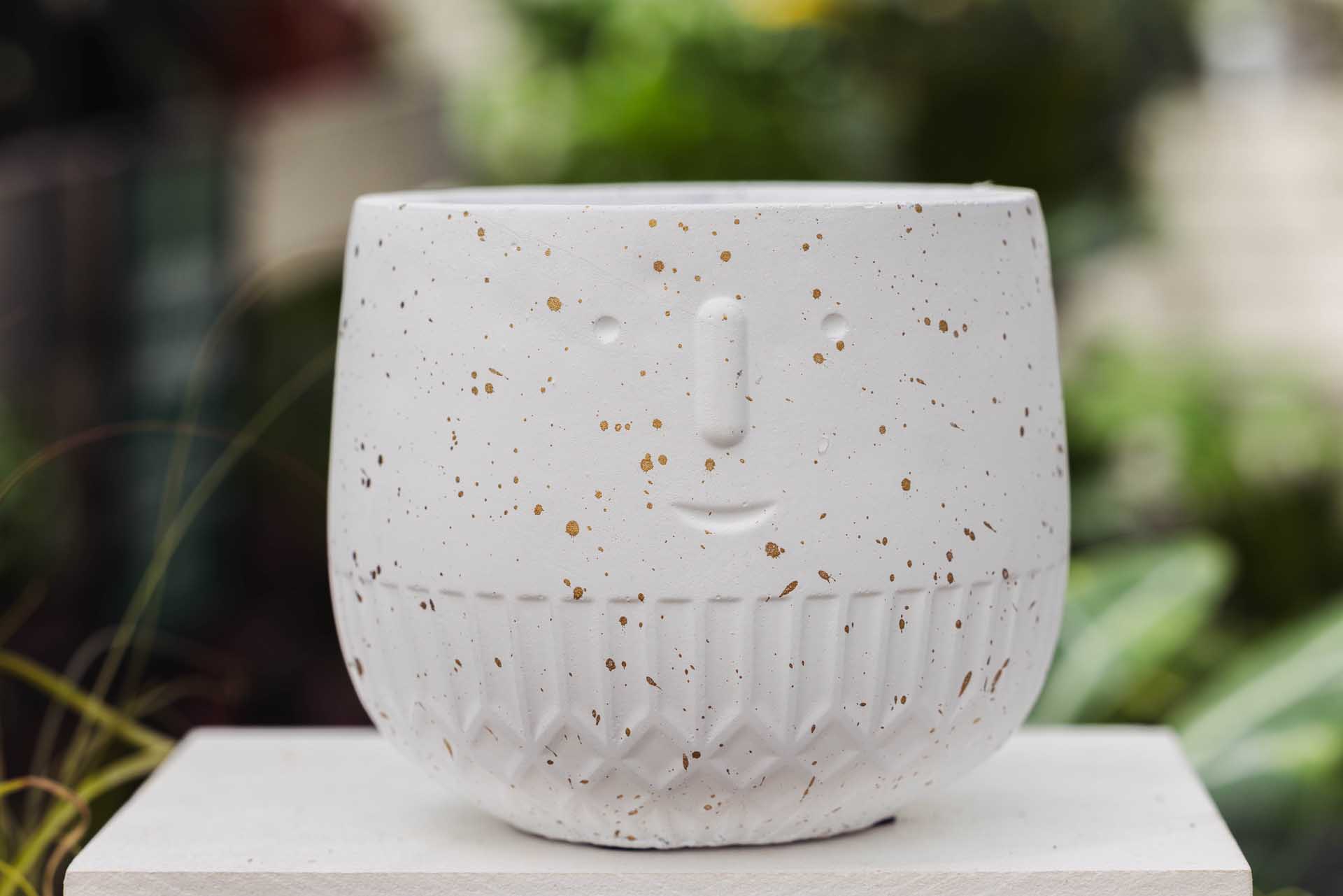 6" White Speckled Face Planter