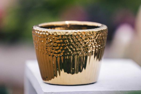 4" Gold Metallic Dimpled Ribbed Cache Pot