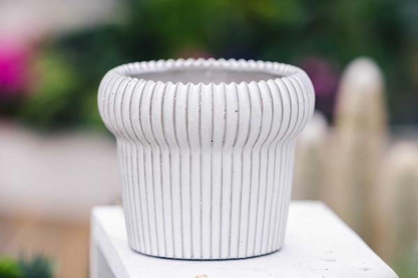 6" White Fluted Round Top Cache Pot