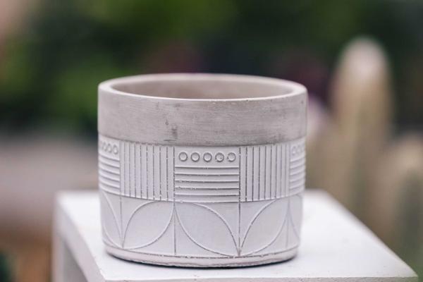 5" White & Gray Geometric Botanicals Cache Pot