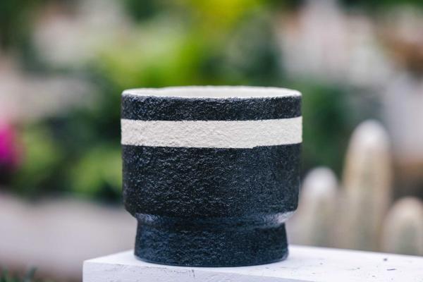 5.5" Black with White Stripe Pedestal Cache Pot