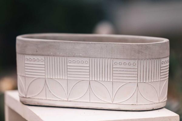 8.5" White & Gray Geometric Botanicals Oblong Cache Pot