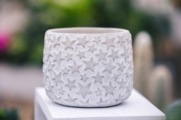 6" White & Gray Stars Cache Pot