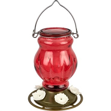 Ruby Visions Antique Glass Hummingbird Feeder