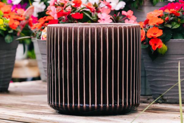 16.5" Brown Vertical Rib Cylinder Pot