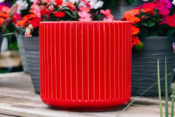 16.5" Red Vertical Rib Cylinder Pot