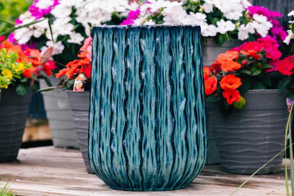 12" Blue Tall Vertical Wave Pot