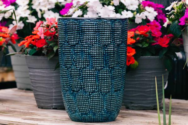 17" Blue Tall Textured Pot