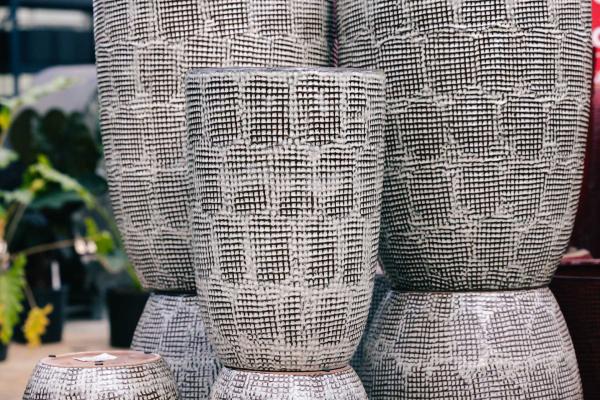 12" White Tall Textured Pot