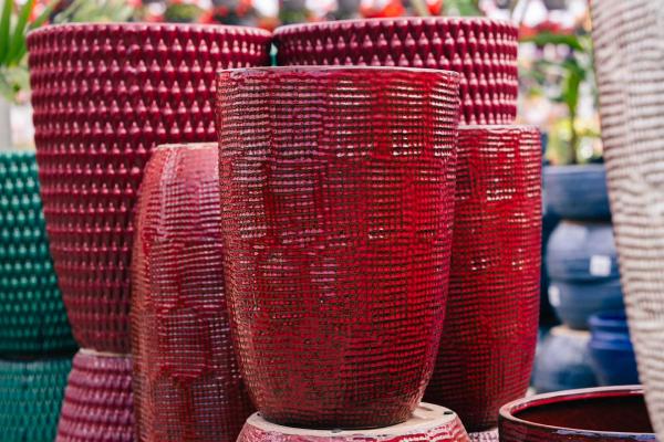 12" Dark Red Tall Textured Pot