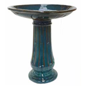 Glazed Birdbath Set - Large Athena Green
