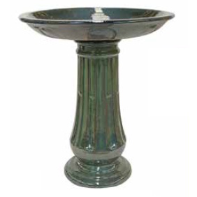 Glazed Birdbath Set - Large Athena Metallic Green