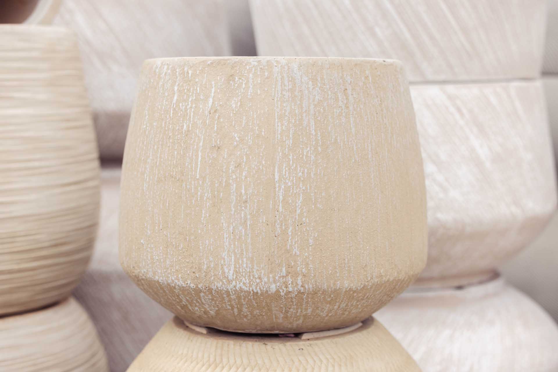 11" Beige Faux Cement Pot