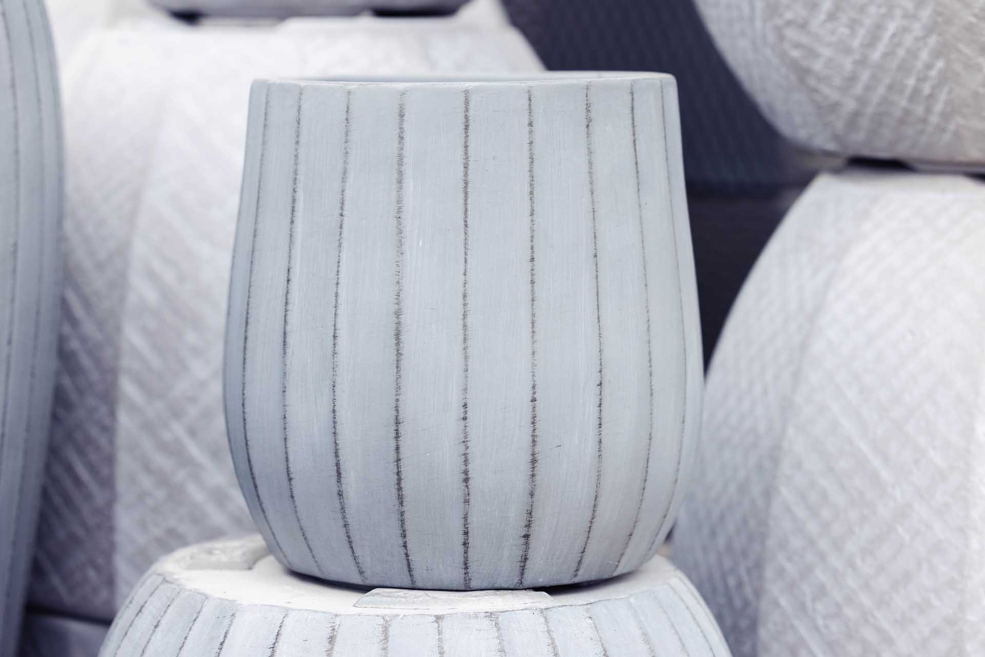 12.5" Gray Wide Rib Round Planter