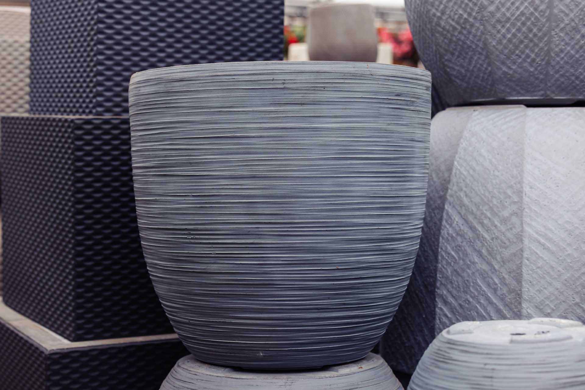 12" Gray Rattan Egg Pot