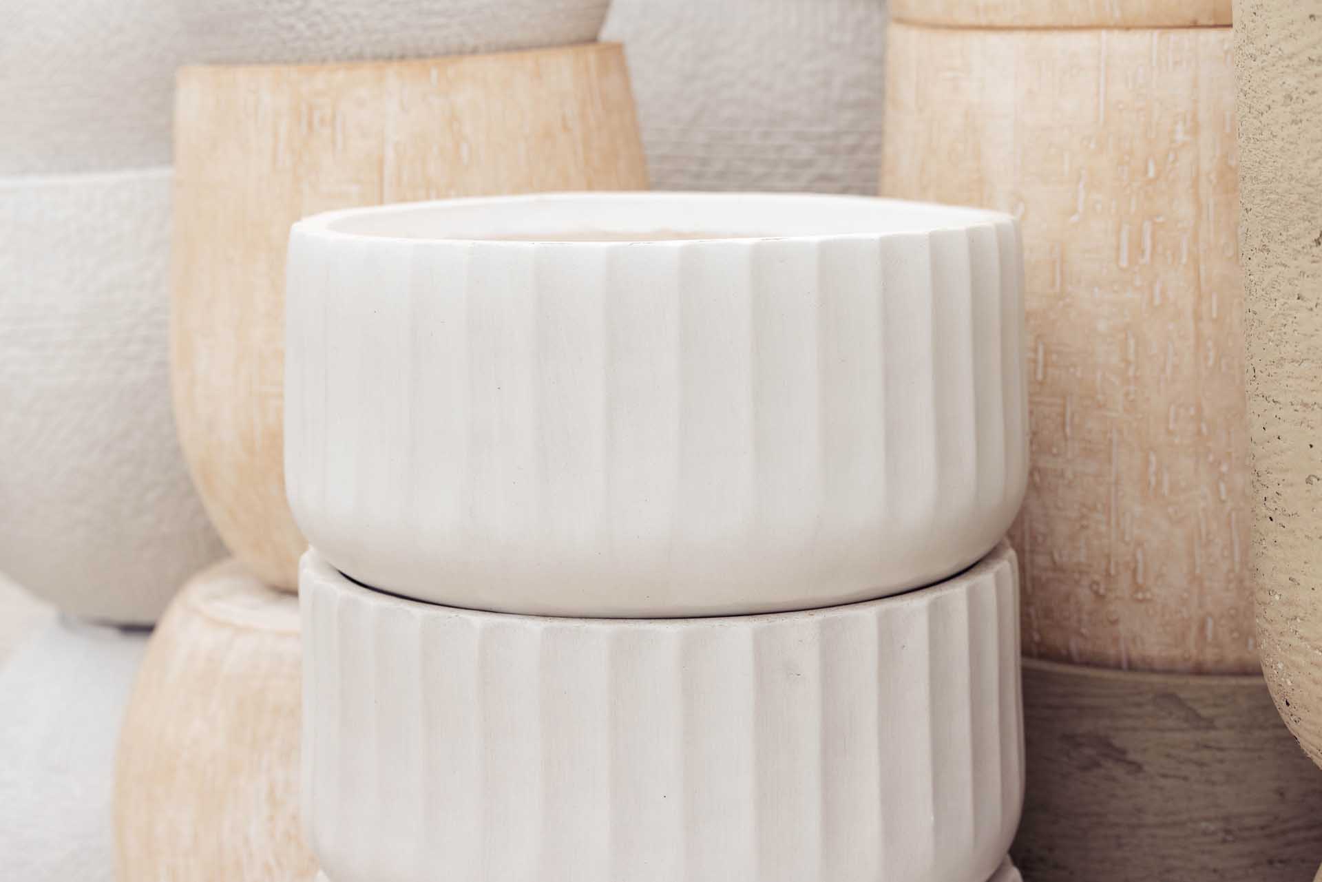 12" White Wide Rib Dish Planter