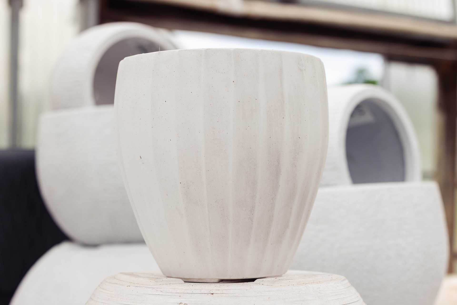 22" White Wide Rib Tall Planter
