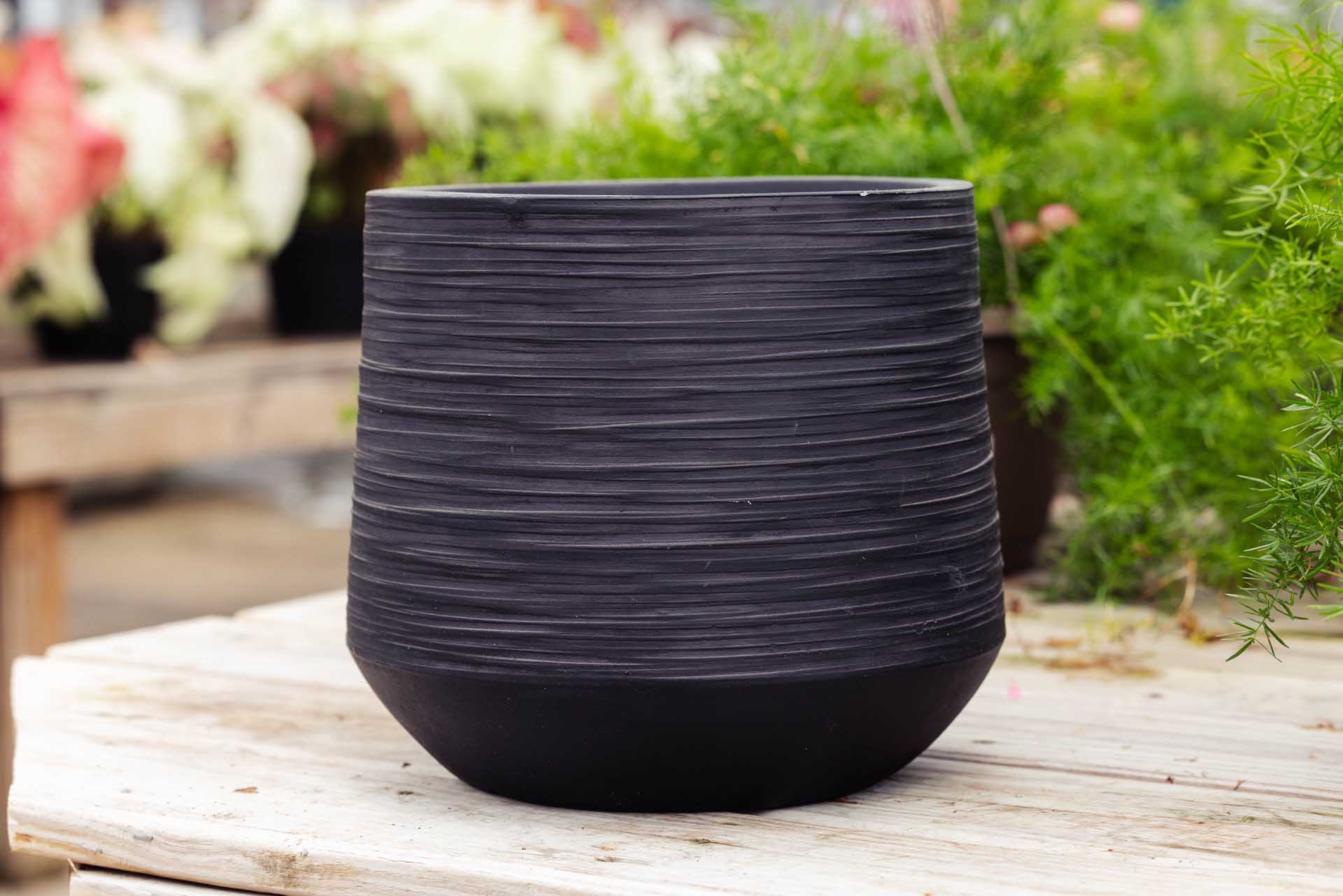 20" Black Rattan Cylinder Planter